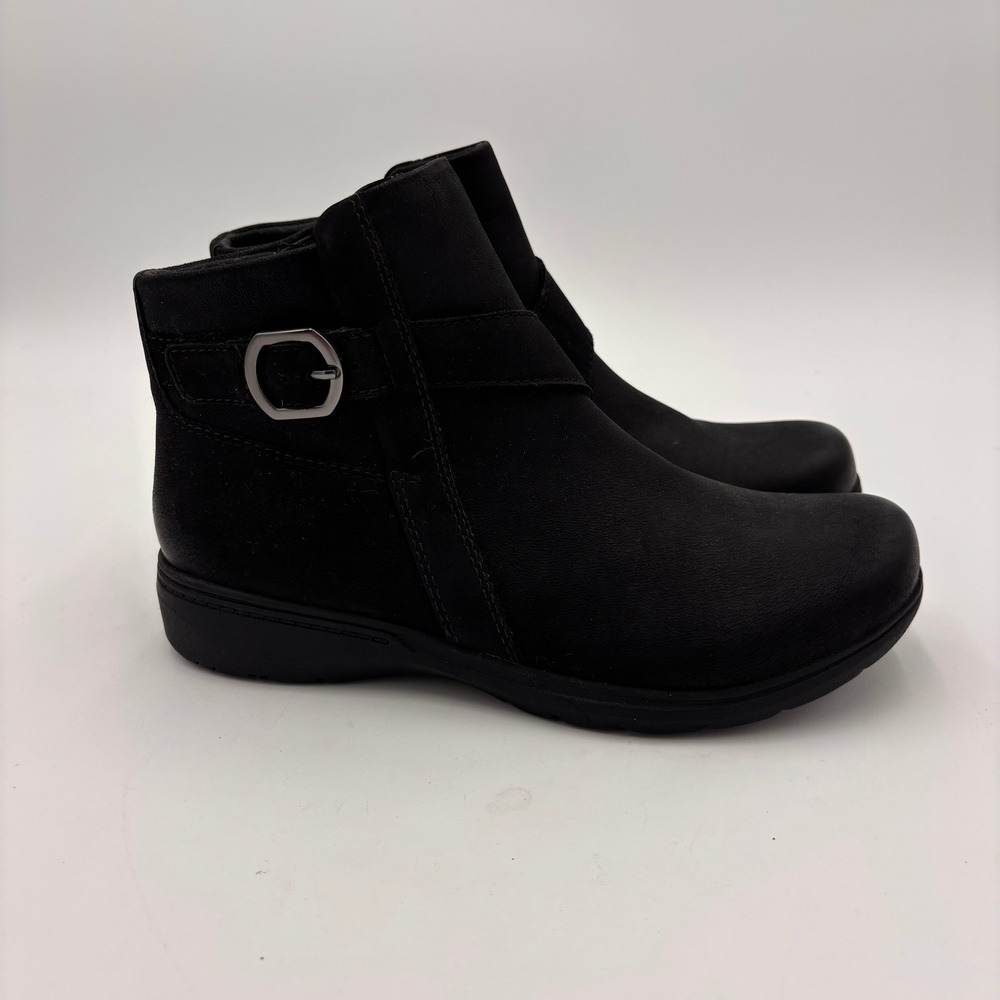 Clarks Camleigh Angie Ankle Boots Womens 7.5W Black Excellent Buckle Zip Wedge